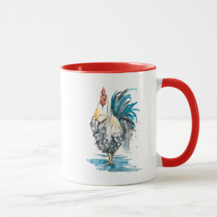 Mug Rooster Splash - Aquarelle Portrait