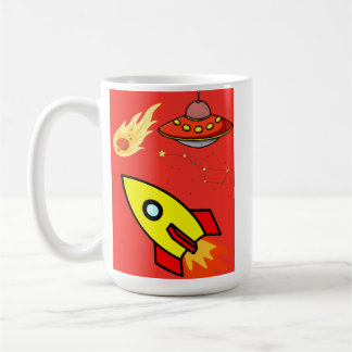 Mug Roquette d'aventure spatiale de dessin coloré, OVN