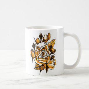 Mug Rose, art floral graphique, fleurs roses fleuries