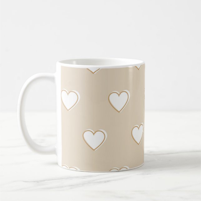 Mug Rose blanc Beige mignon Motif de coeur simple (Gauche)