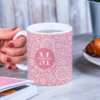 Rose, blanc Vintage Paisley Motif Monogramme