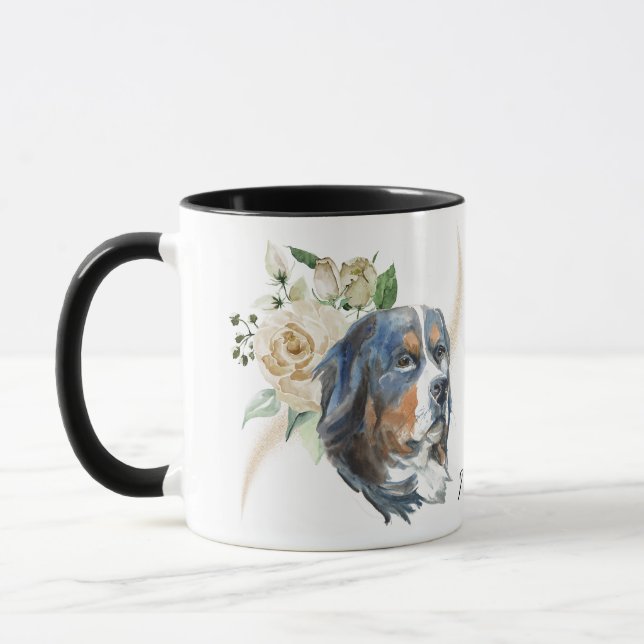 Mug Rose blanche Bouquet Bernese Mountain Dog (Gauche)