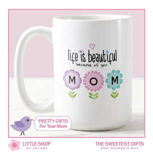 Mug Rose Bleu Floral La Vie est Belle Fête des Mères