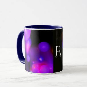 MUG ROSE BLEU PURPLE NOIR FRACTAL BUBBLES MONOGRAM