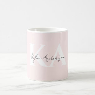 Mug Rose Blush moderne Nom du monogramme personnalisé 
