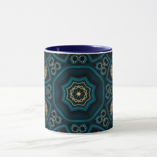 Mug Rose Boho Gold Vert Mandala (Centre)