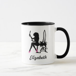 Mug Rose chic et femme de couleur de silhouette de
