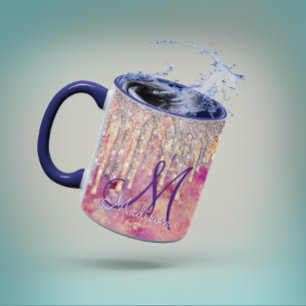 Mug Rose chic rose parties scintillant gouttes monogra