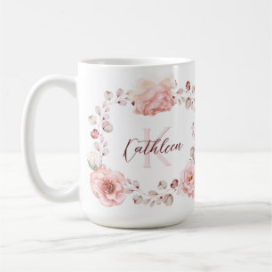 Mug Rose d'aquarelle Wreath personnalisée BLANCHE