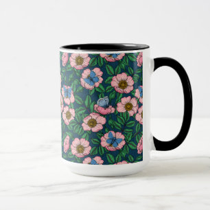 Mug Rose de chien et papillons