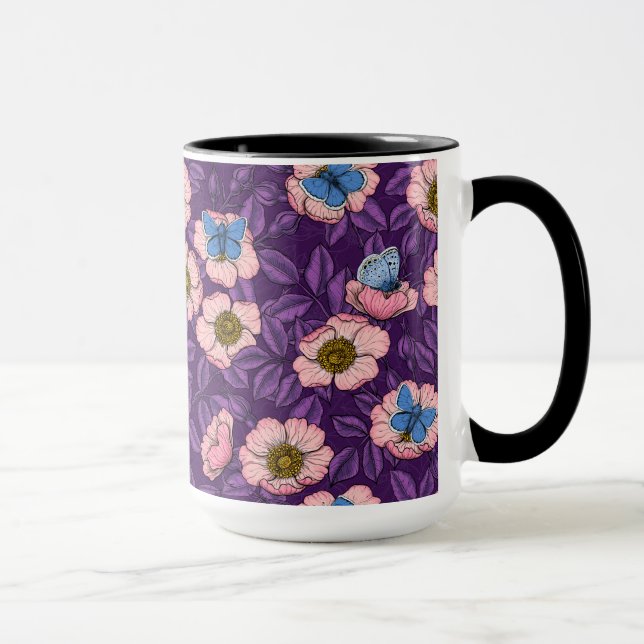 Mug Rose de chien et papillons en rose et violet (Droite)