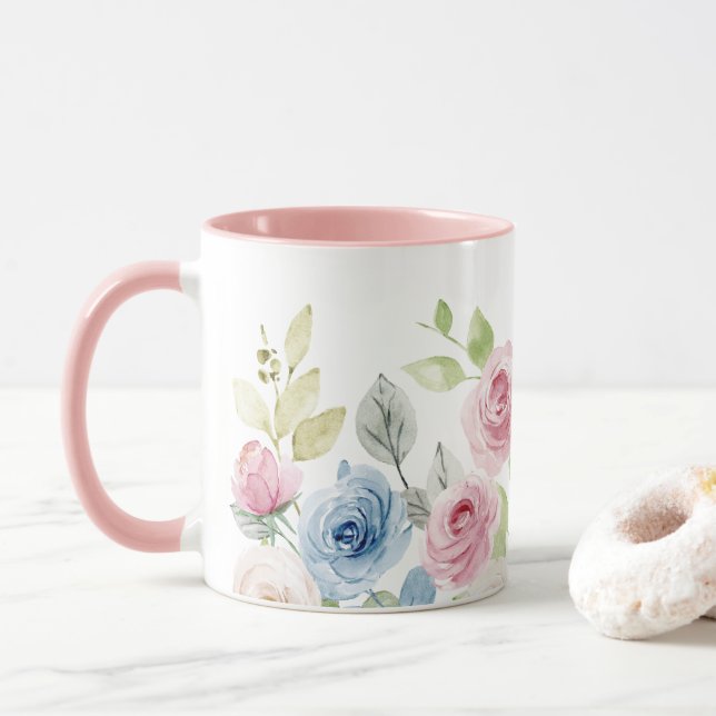 Mug Rose de fleurs (Avec donut)