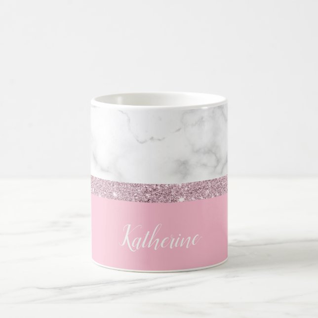 Mug Rose de marbre blanc de parties scintillantes (Centre)