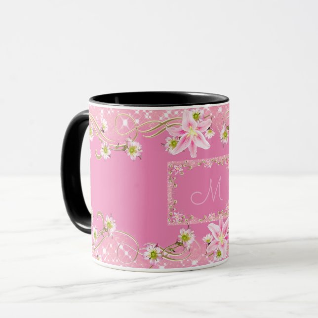 Mug Rose de monogramme floral (Devant gauche)