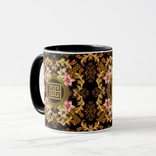 Mug Rose d'or noir floral baroque