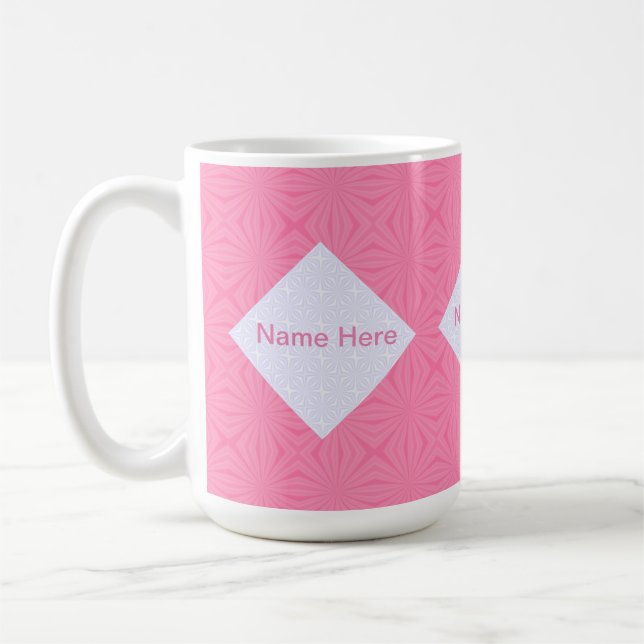 Mug Rose et blanc doux Carrés brillants Monogrammes (Gauche)