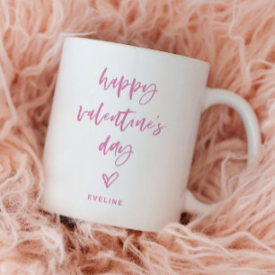 Mug Rose et blanc Script Décontracté et coeur Valent