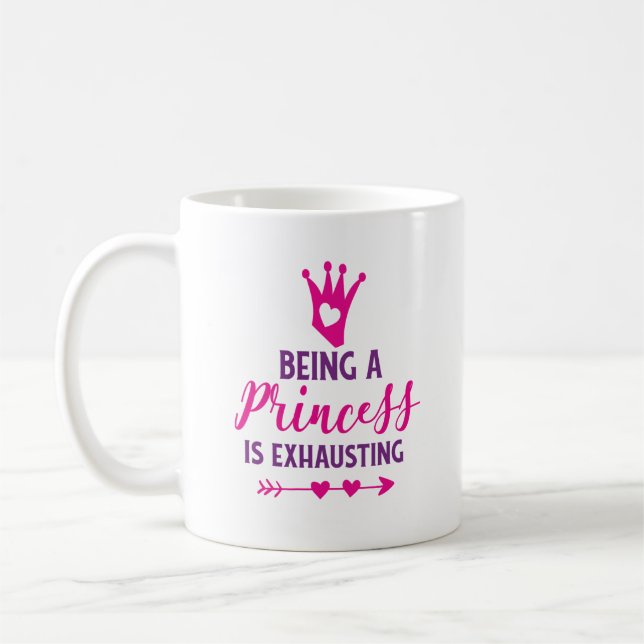 Mug Rose et pourpre Être une princesse est épuisant (Gauche)