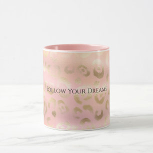 Mug Rose Féminin Doré Imprimé Léopard Animal
