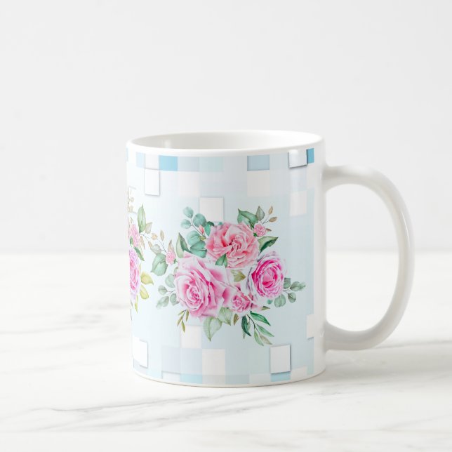 Mug rose Fleur-11 oz-Durable en céramique café Mug (Droite)