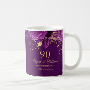 Mug Rose Fleurie Or Violet 90e Anniversaire