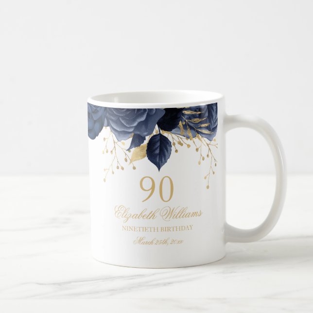 Mug Rose floral de la Marine d'or 90e anniversaire (Droite)