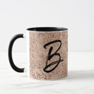 Mug Rose Gold Blush Rose Sparkle Crackle Monogramme