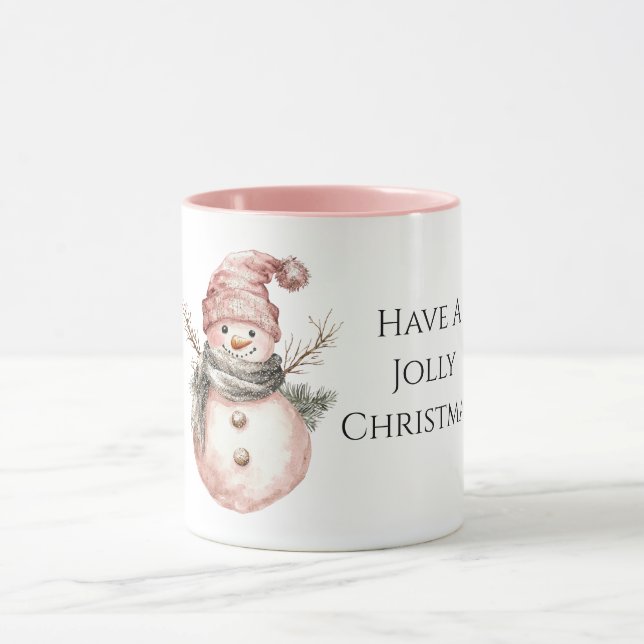 Mug Rose Gold Christmas Snowman (Centre)