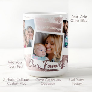 Mug Rose Gold et Blanc Glamour Collage de 3 Photos