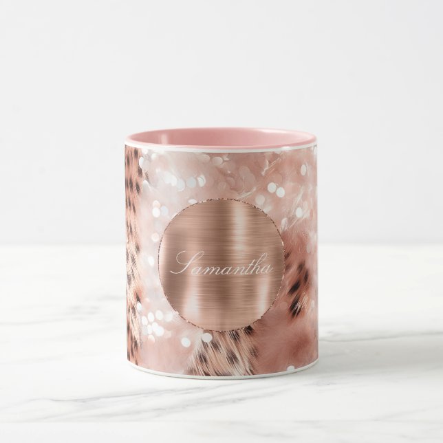 Mug Rose Gold Glam Leopard Parties scintillant personn (Centre)