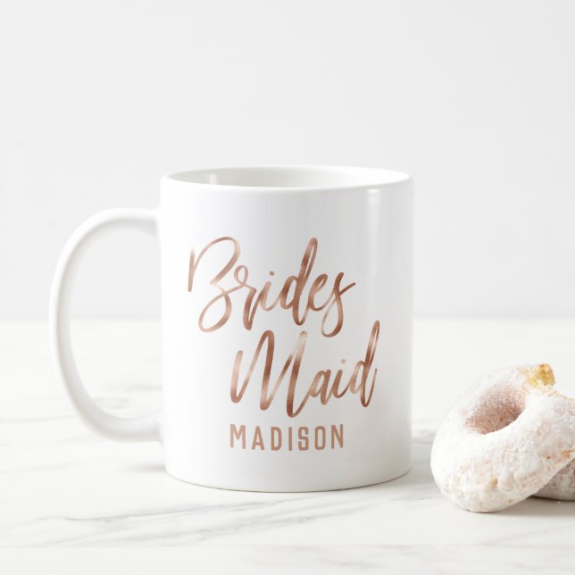 Mug Rose Gold Moderne Typographie Mariage Bridesmaid (Avec donut)