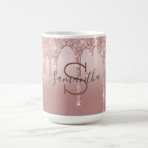 Mug Rose Gold Monogramme Pailleté Dégoulinant Blush Ro