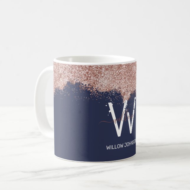 Mug Rose Gold Navy Blue Girl Parties scintillant pouss (Devant gauche)