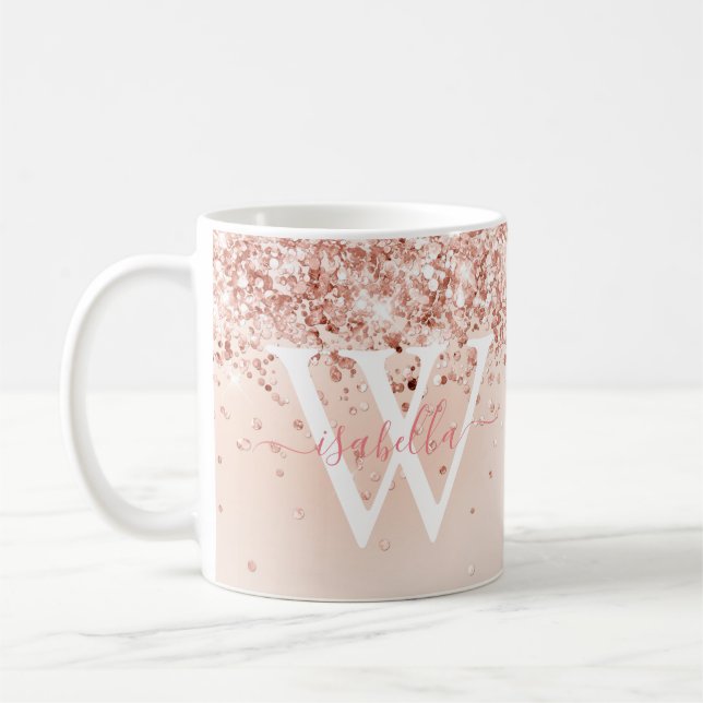 Mug Rose Gold Nom du script Monogramme (Gauche)