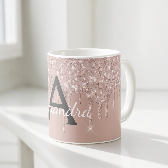 Mug Rose Gold - Pailleté Rose Monogramme Nom (Créateur téléchargé)