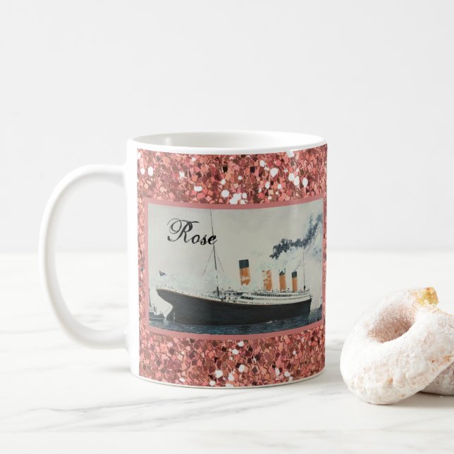 Mug Rose Gold Parties scintillant Titanic Personnalisé (Avec donut)