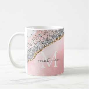 Mug Rose Gold Rose Agate Parties scintillant Marbre Mo