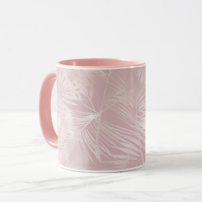Mug Rose Gold rose Botanique Tropical Palm Tree Feuill (Devant gauche)