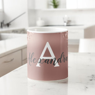Mug Rose Gold Sparkle Parties scintillant Monogramme N