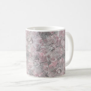 Mug rose, gris, élégant, grand, fleurs, fleurs roses,