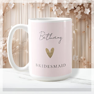 Mug Rose Mariée Demoiselle Cœur Script Moderne