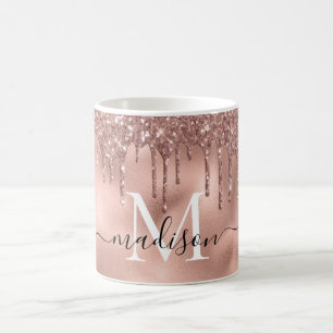 Mug Rose métallique Monogramme Parties scintillant ros