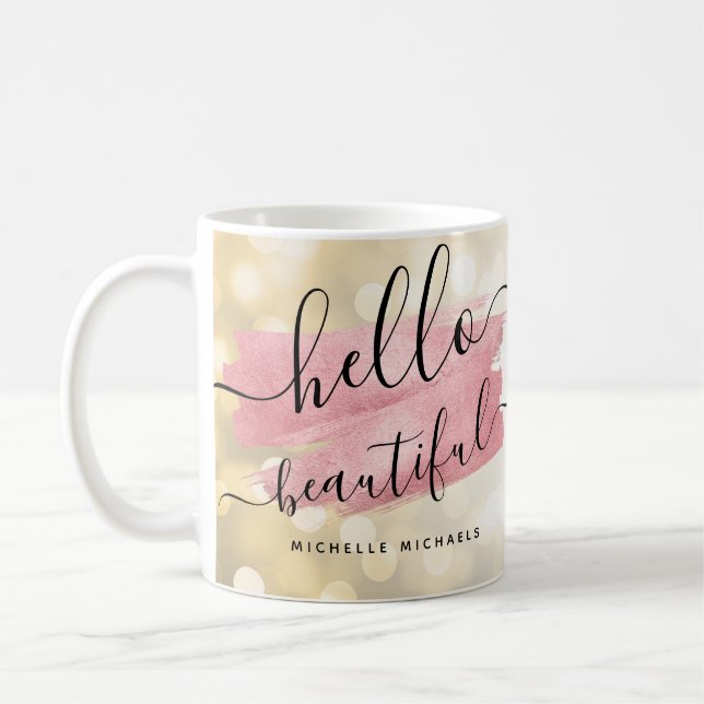 Mug Rose moderne Gold Paint Gold Lumières Bonjour (Gauche)