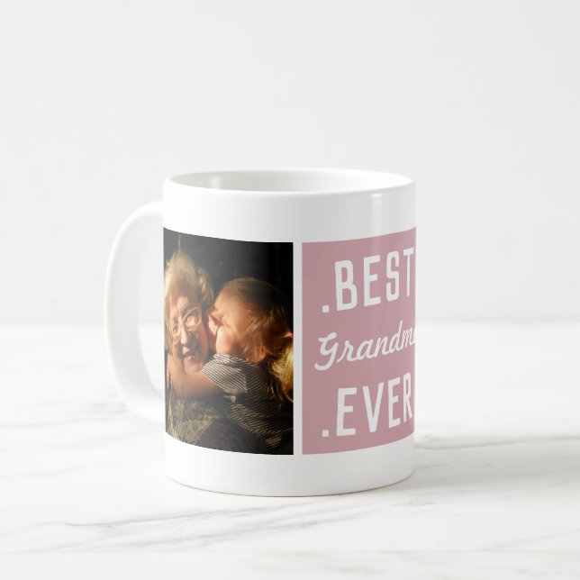Mug Rose Moderne Personnalisé 2 Photo Meilleur Grand-M (Devant gauche)