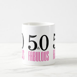 Mug Rose noir 50 et cinquantième anniversaire fabuleu