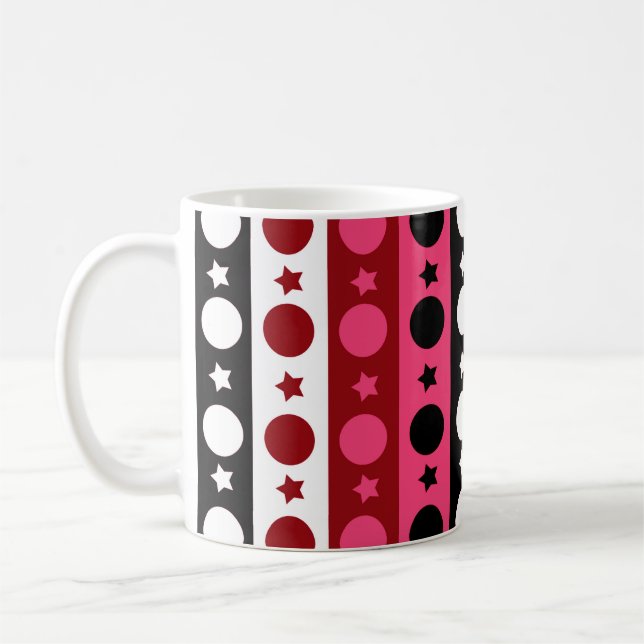 Mug Rose noir blanc Cercle Étoiles rayures Design (Gauche)