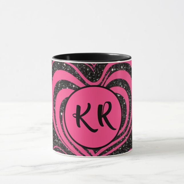 Mug Rose Noir Glam Abstrait Monogramme Initiales (Centre)