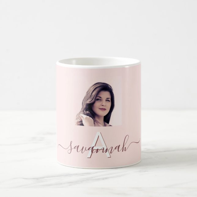 Mug Rose or blush photo nom monogramme (Centre)