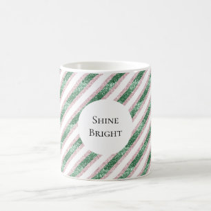Mug Rose Pâle Vert Stripes Noël Pailleté