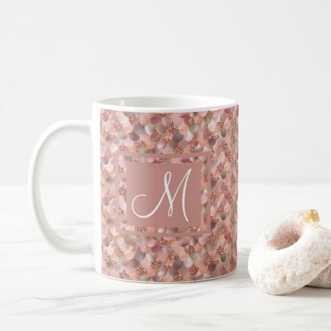 Mug Rose Parties scintillant or Sirène échelles Monogr (Avec donut)
